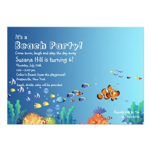 fish beach themed birthday party invitations