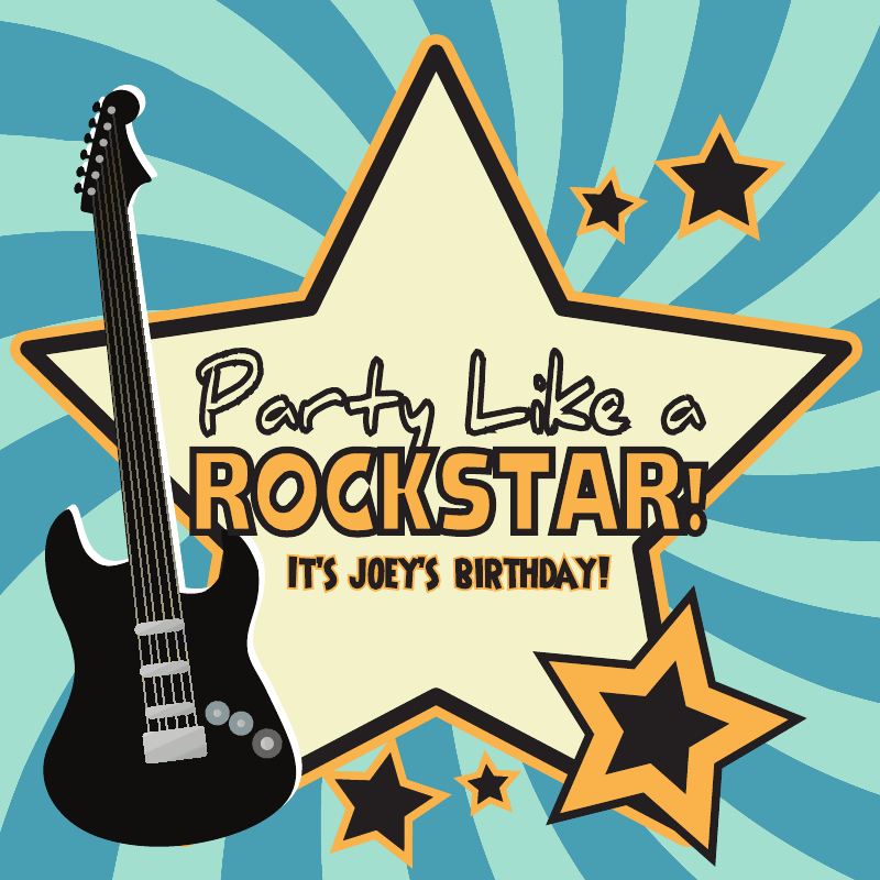 guitar rock star birthday party invitations