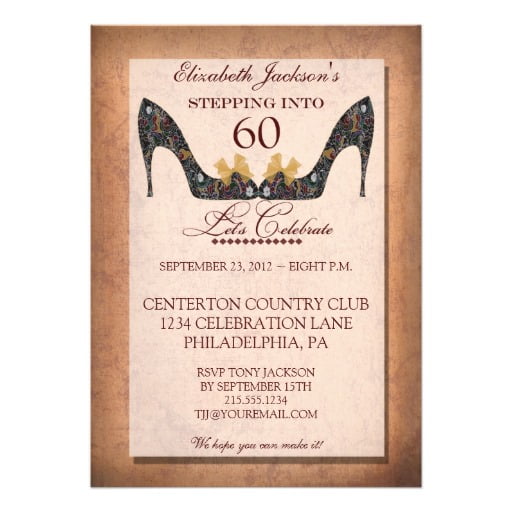 heels 60th birthday party invitations ideas