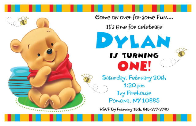 cartoon winnie the pooh invitations for 1st birthday