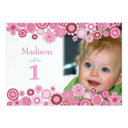flower one year old birthday party invitations