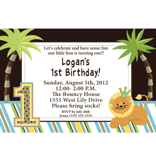 lion baby 1st birthday party invitations