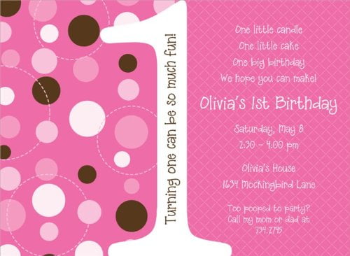 polka dots one year old birthday party invitations