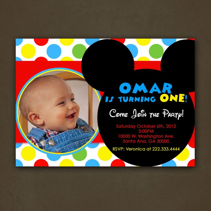 colorful mickey mouse birthday invitations with photo