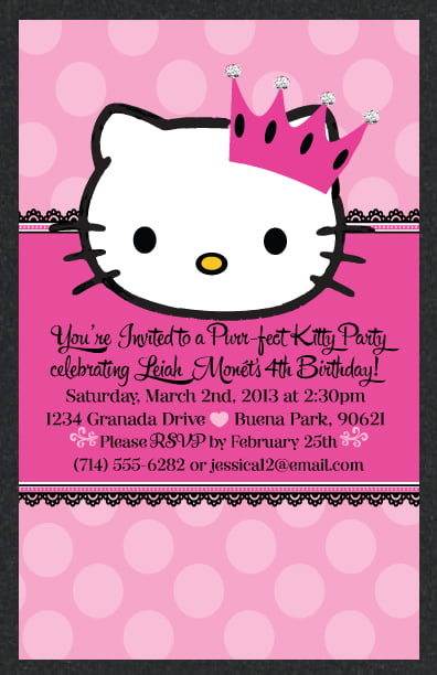 pink hello kitty personalized birthday invitations