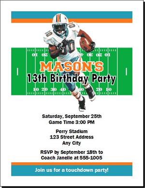 NFL print at home birthday party invitations