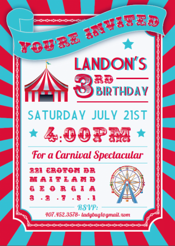 fun circus themed birthday party invitations