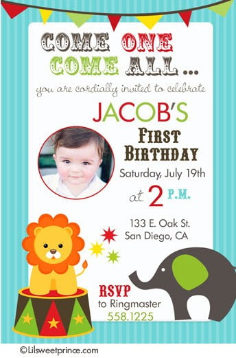 lion circus themed birthday party invitations