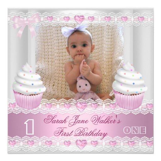 cupcake baby 1st birthday party invitations