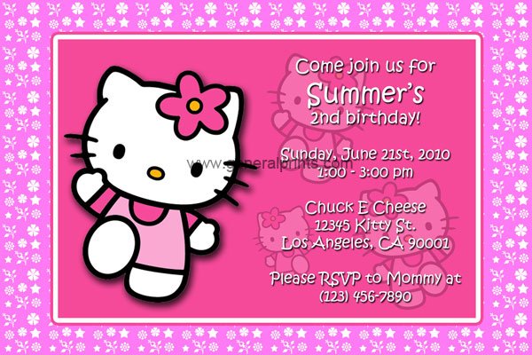 cute hello kitty personalized birthday invitations