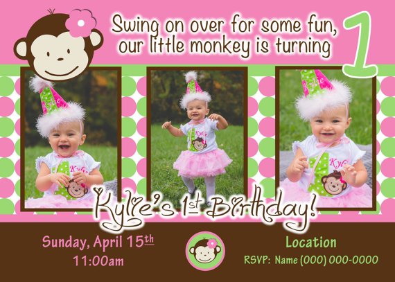 monkey one year old birthday party invitations