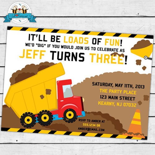 sand dump truck birthday party invitations
