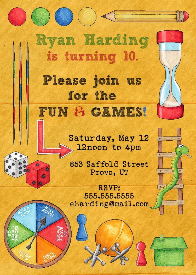 traditional game invitations for birthday party templates