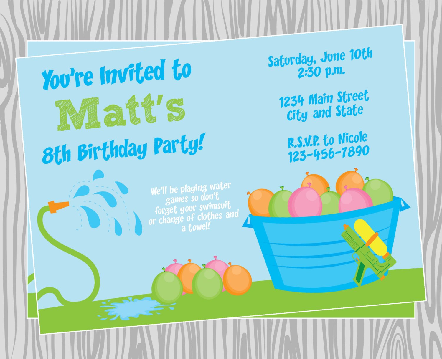 water game invitations for birthday party templates