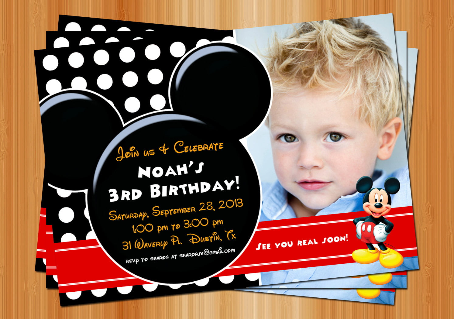 boy mickey mouse birthday invitations with photo