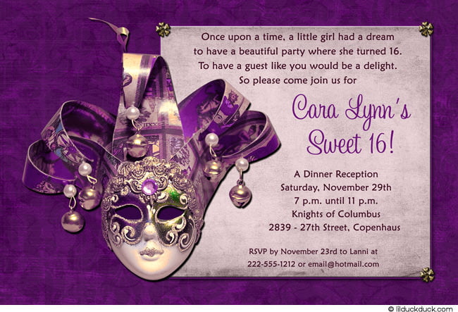 masquerade sweet 16 birthday invitations free