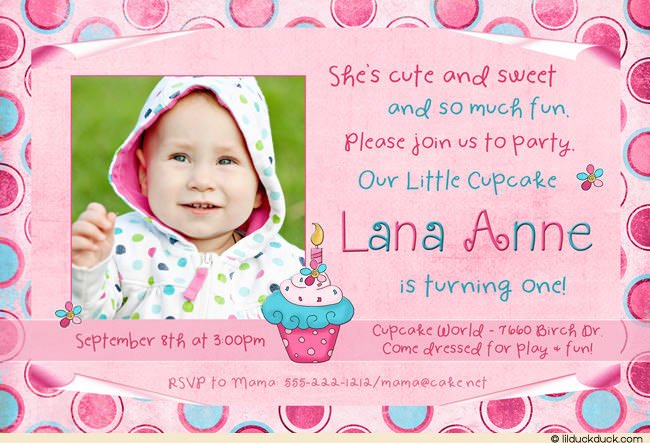 cupcake one year old birthday party invitations