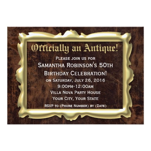 antique funny 50th birthday party invitations wording