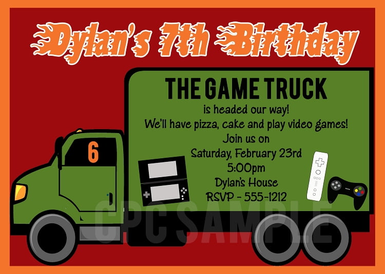 truck game invitations for birthday party templates