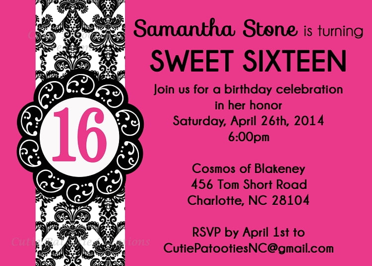 motif sweet 16 birthday invitations free