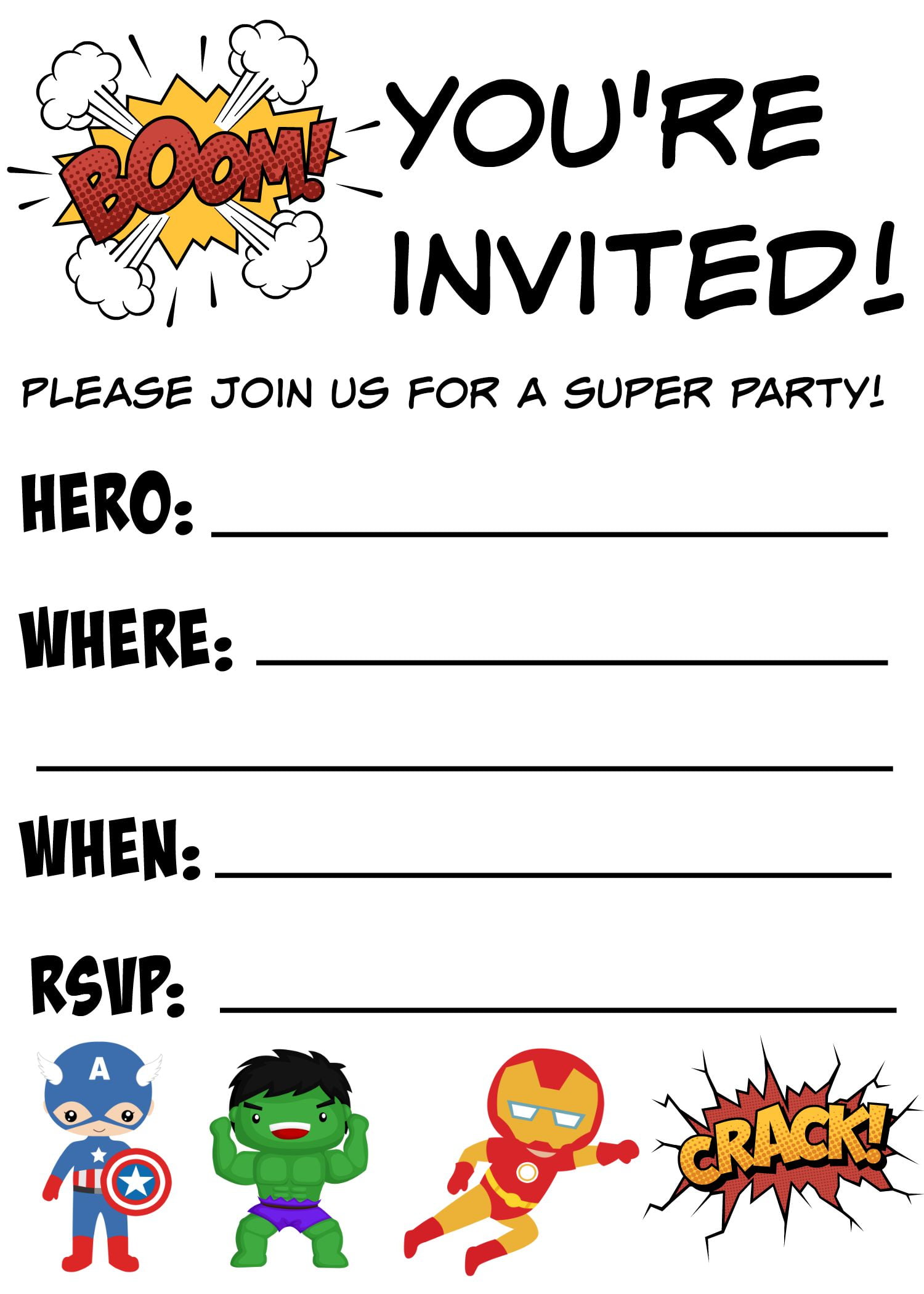 12 Free Printable Blank Superhero Birthday Invitation Template Download Hundreds Free Printable Birthday Invitation Templates