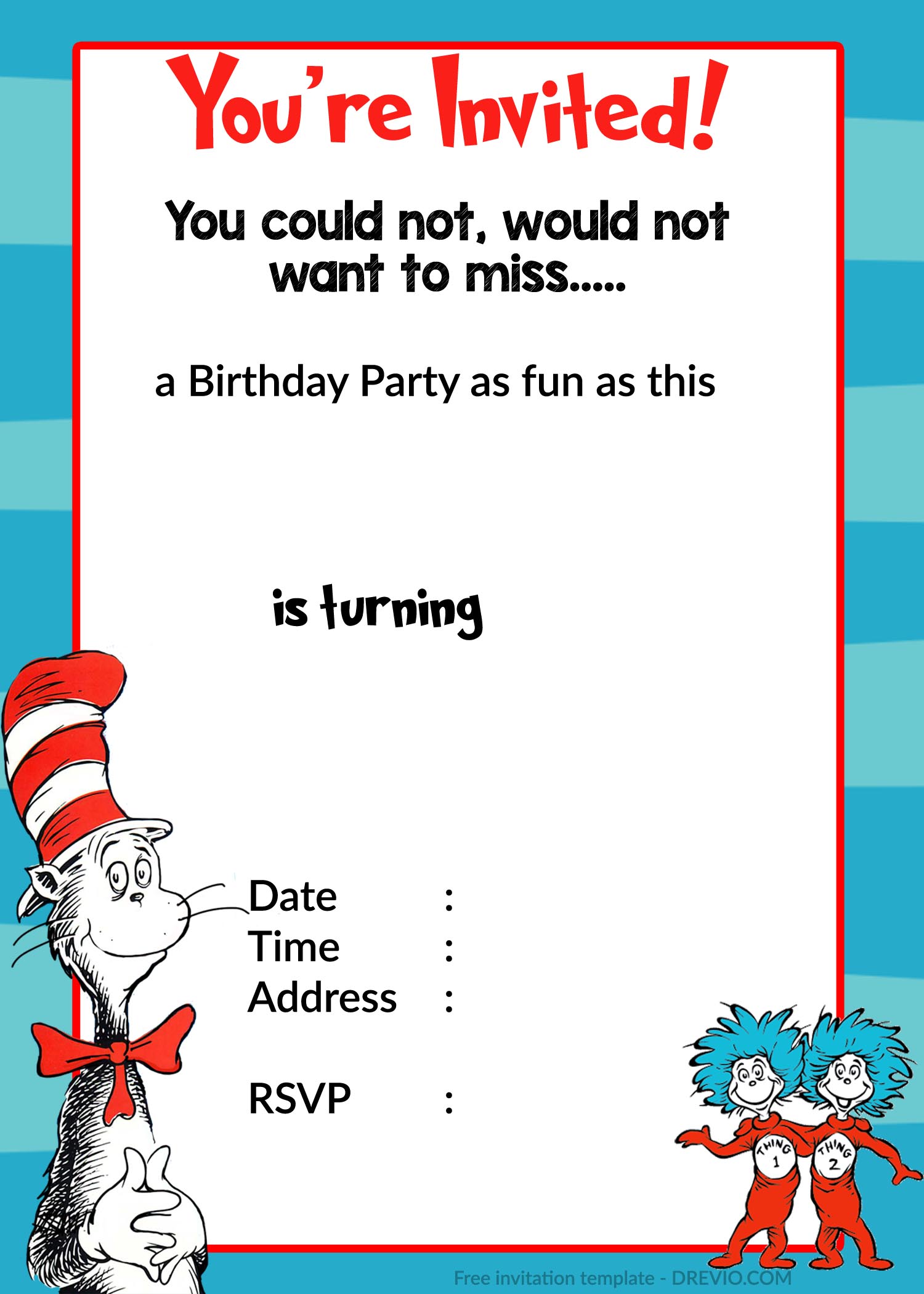 FREE Printable Dr Seuss Birthday Invitation Template Download 