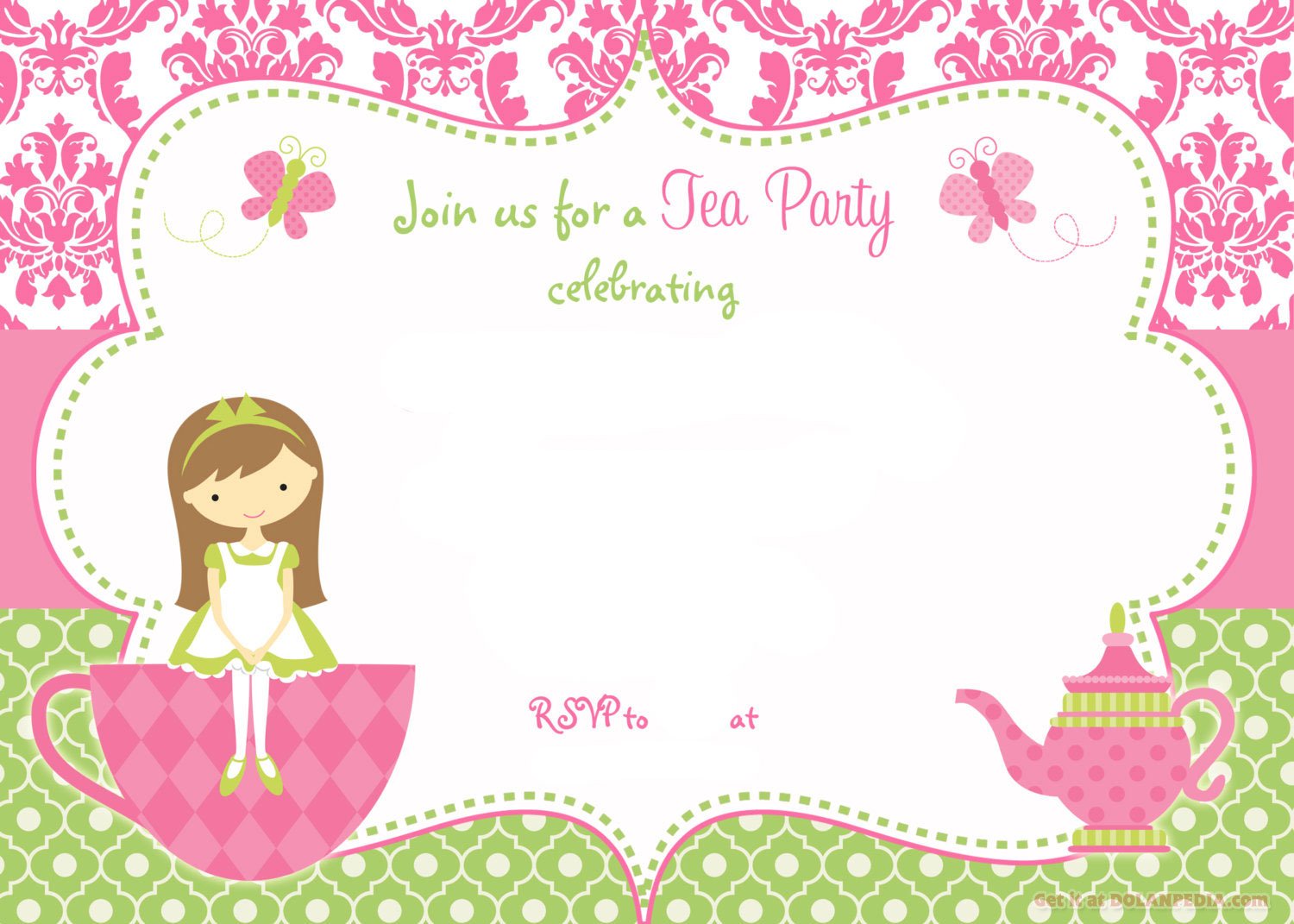 free printable tea party invitation template for girl | download