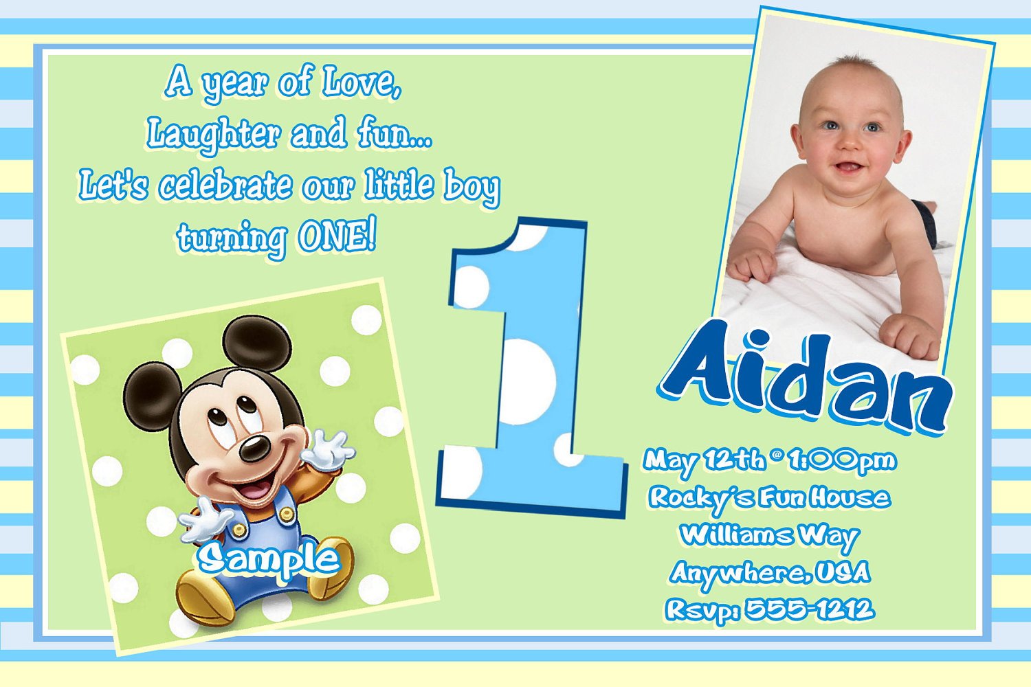 FREE Printable Mickey Mouse 1st Birthday Invitations 