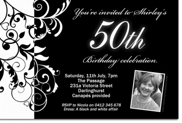 Black And White Birthday Invitation With photo