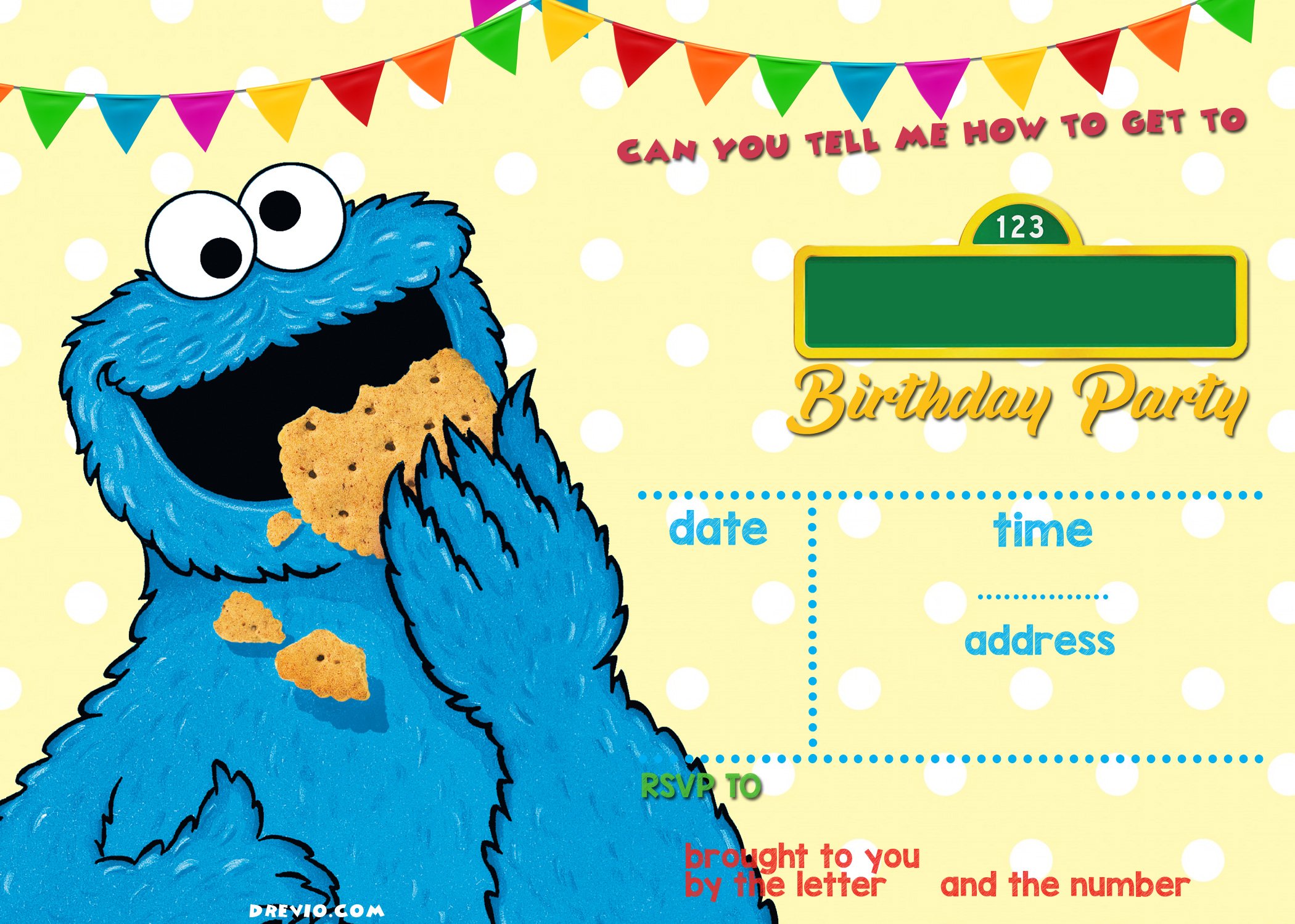 FREE Printable Sesame Street Invitation Template Cookie Monster