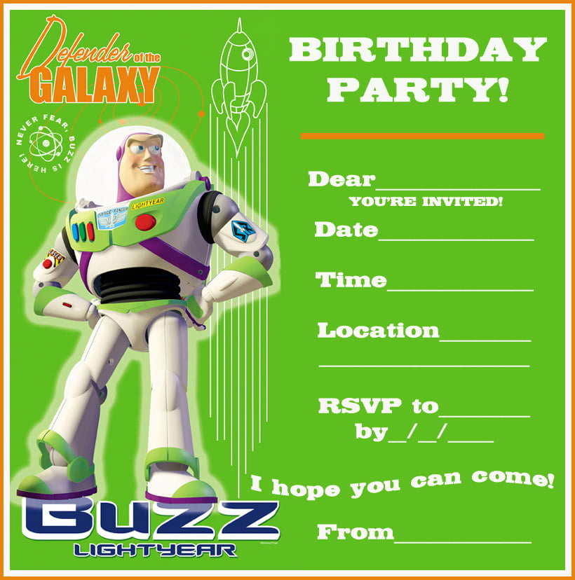 Free Printable Buzz Lightyear Birthday Invitation Templates  For Boys
