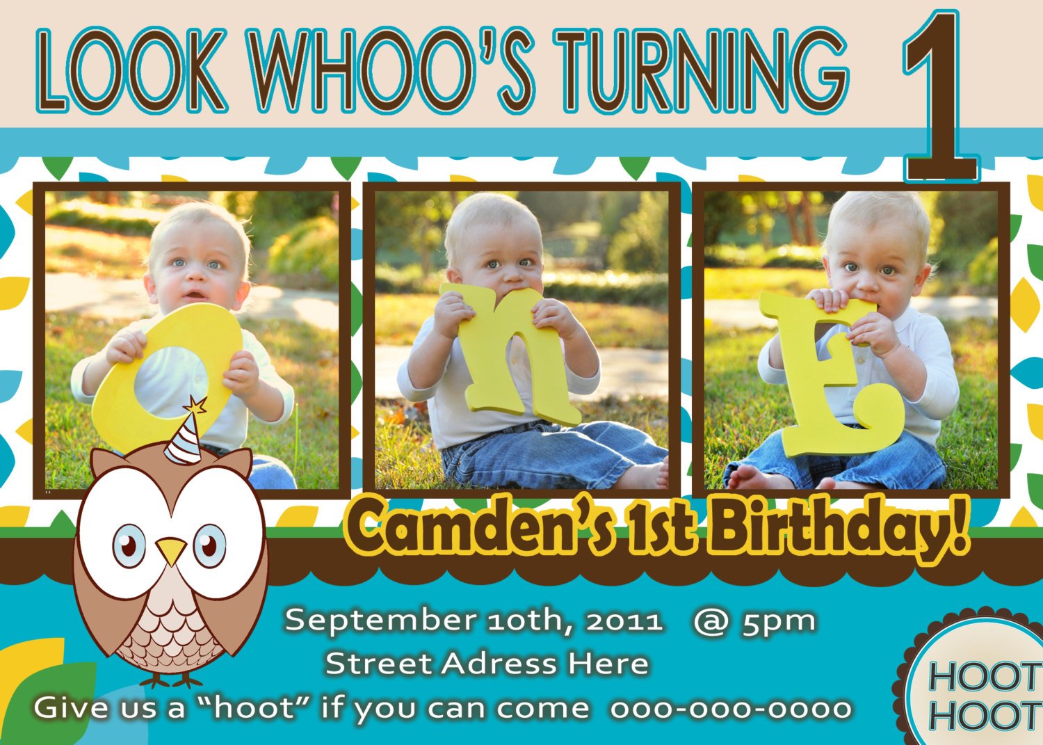 One Year Old Owl Birthday Invitation For Boys