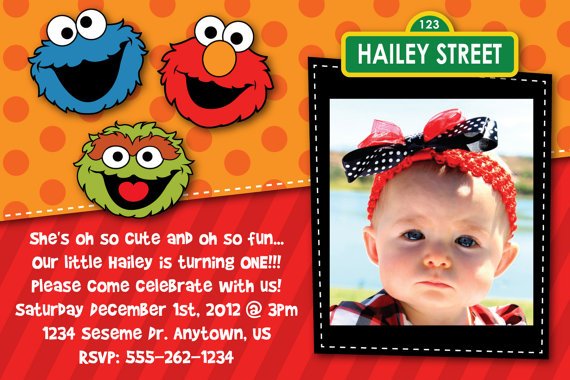 Personalized Elmo Sesame Street Birthday Party Invitation Custom Photo