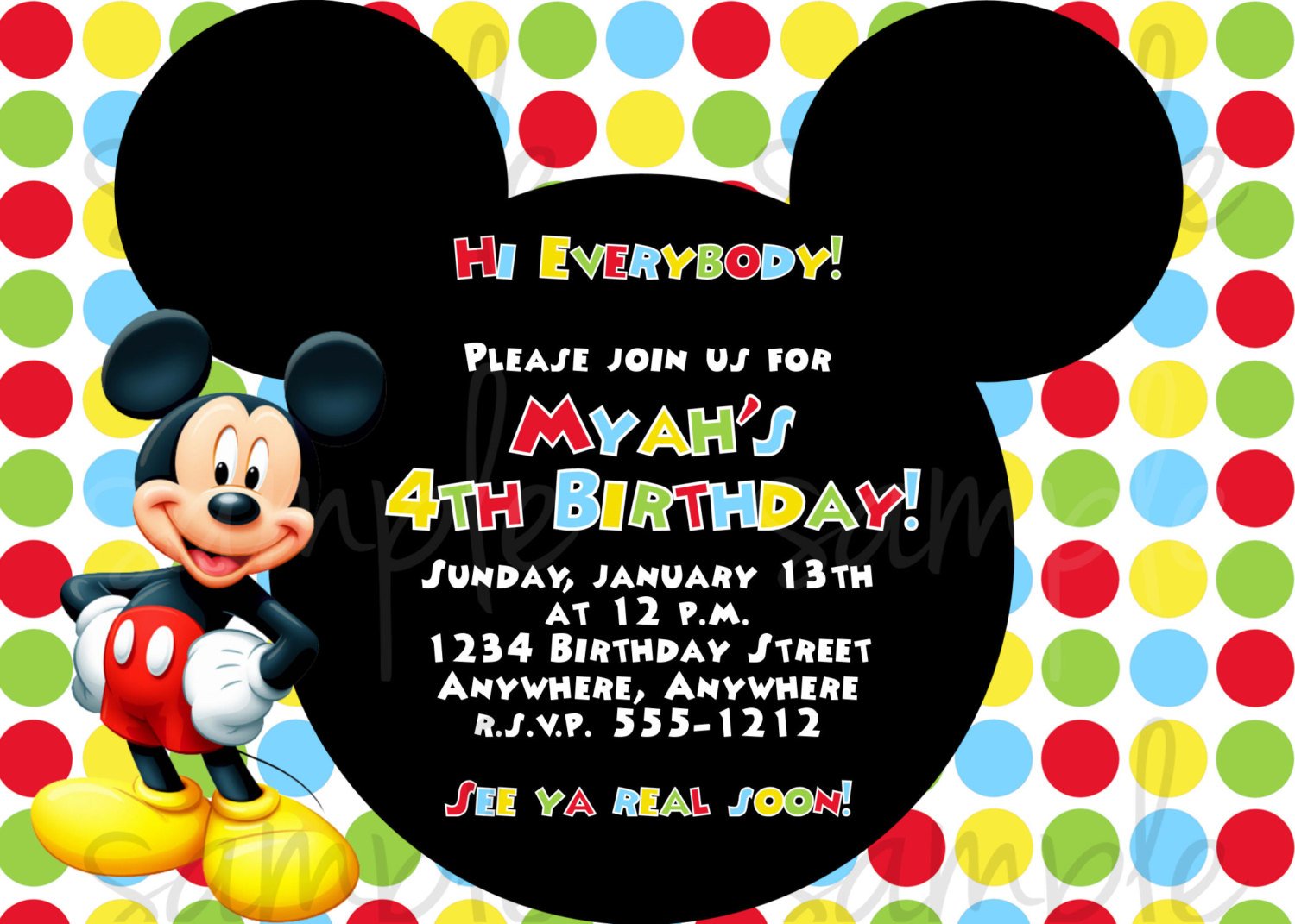 FREE Mickey Mouse First Birthday Invitations Template FREE Invitation