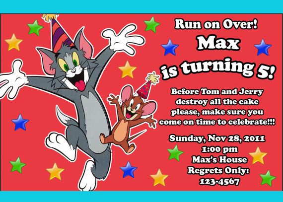 cheerful tom and jerry birthday party invitations