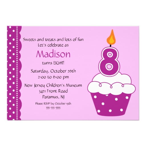 cupcake 8th birthday party invitations wording