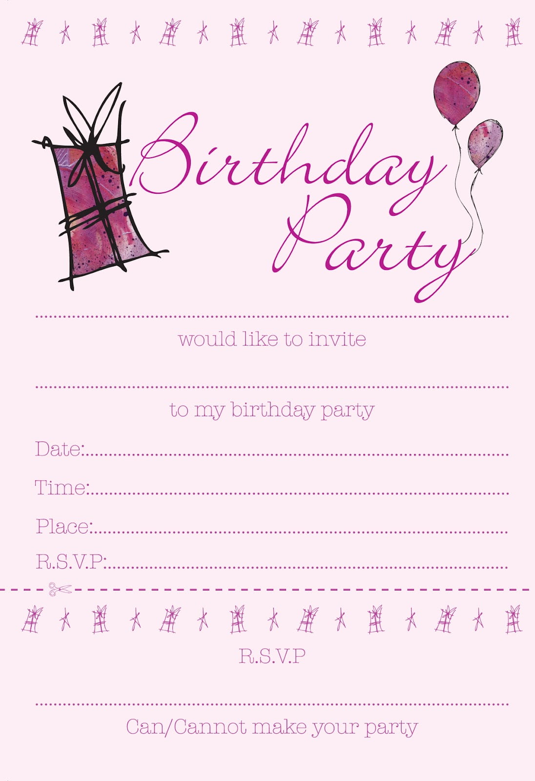 Girls Party Invitations Printable 1