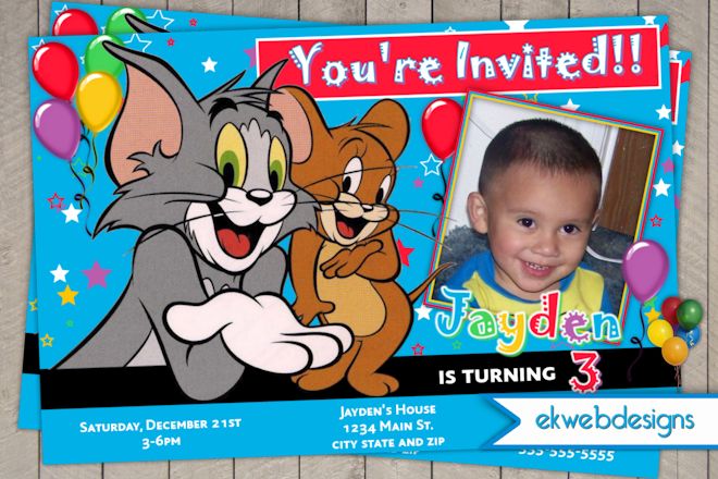 picture tom and jerry birthday party invitations