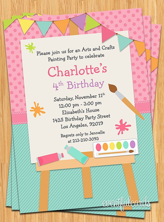 painting art themed birthday party invitations
