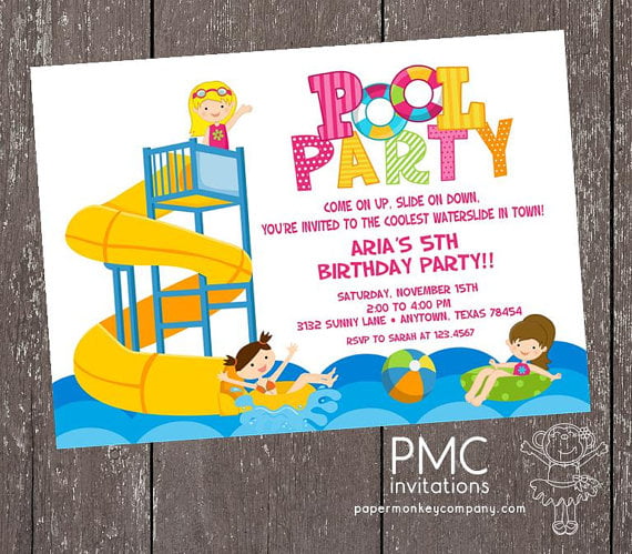 serpentine water slide birthday party invitations