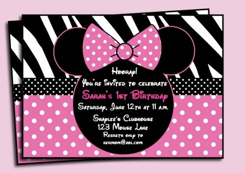 pink polkadot minnie mouse birthday invitations printable