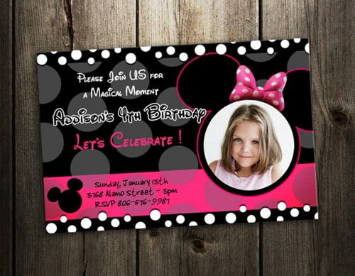 customized minnie mouse birthday party invitation card