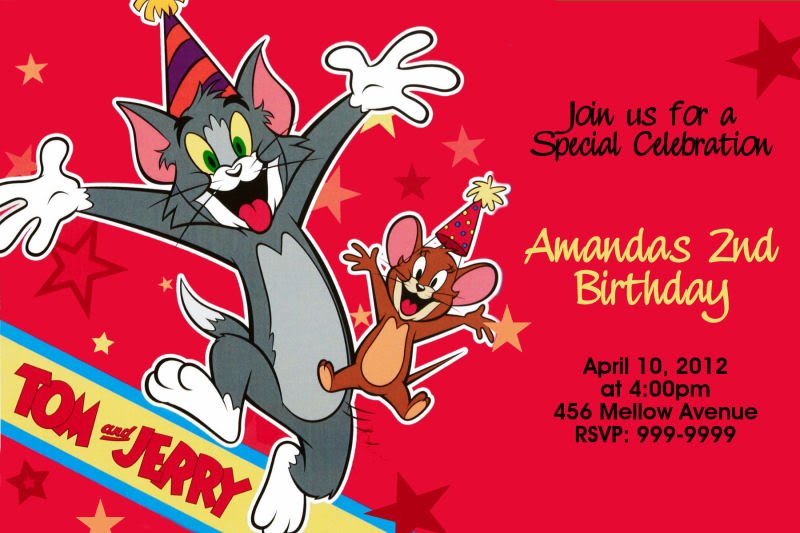 tom and jerry cheers birthday party invitations