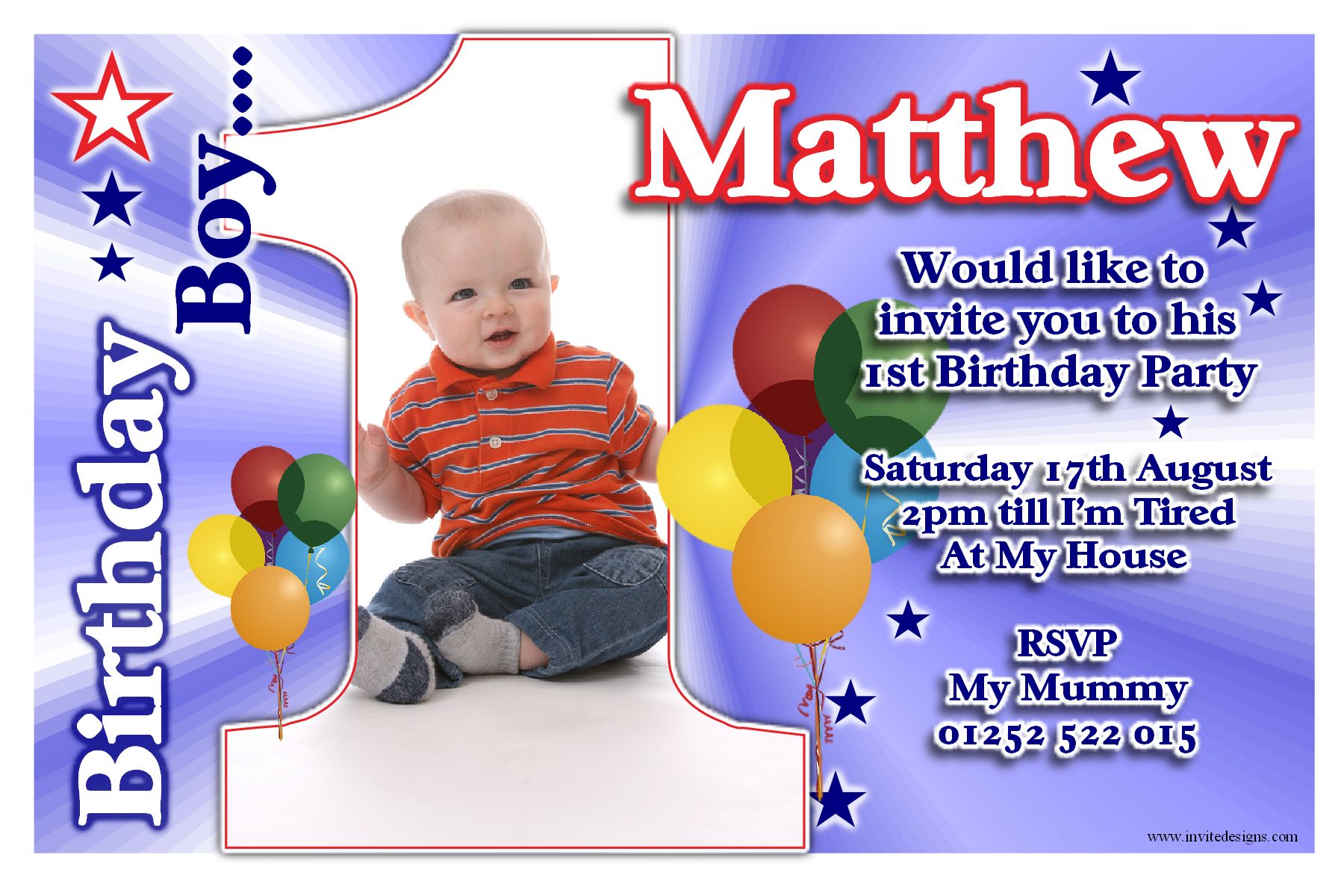 FREE Printable 1st Birthday Party Invitations Boy Template | FREE Invitation Templates - Drevio