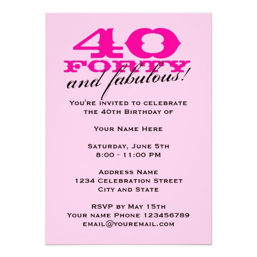 pink 40th birthday invitations for women
