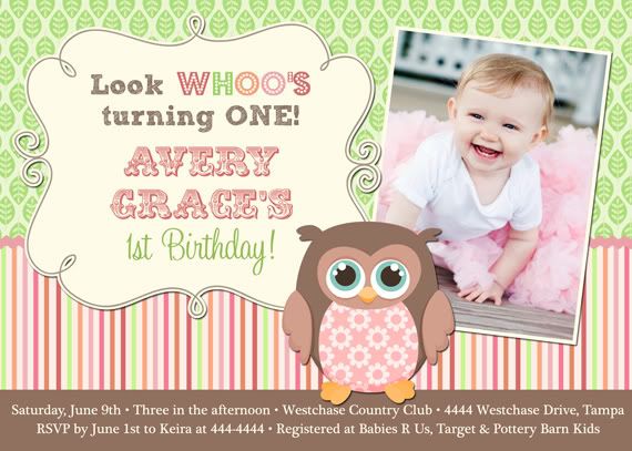 green pink owl invitations for birthday party