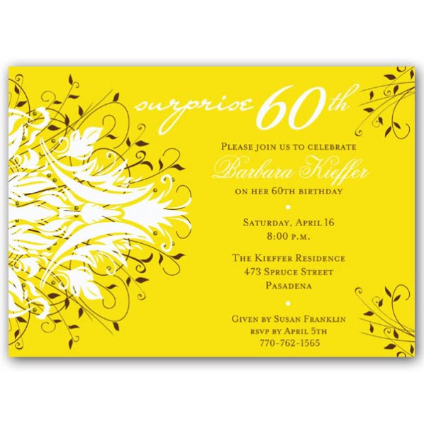 yellow surprise 60th birthday party invitations