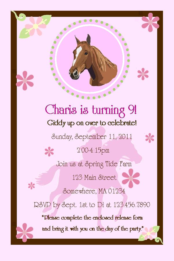 horses 9 years old birthday invitations wording