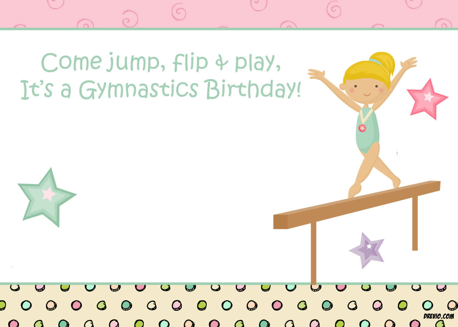 Gymnastics Birthday Party Invitation Template Free