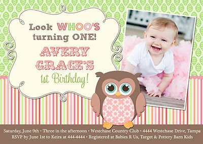 owl baby first birthday invitations wording